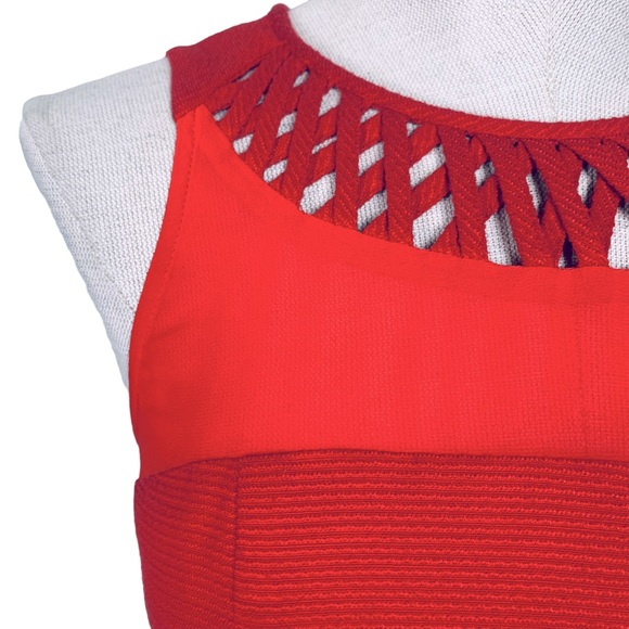 Maeve Red Dress with Sheer Panel and Criss Cross Neckline sz 0 - Picture 14 of 16